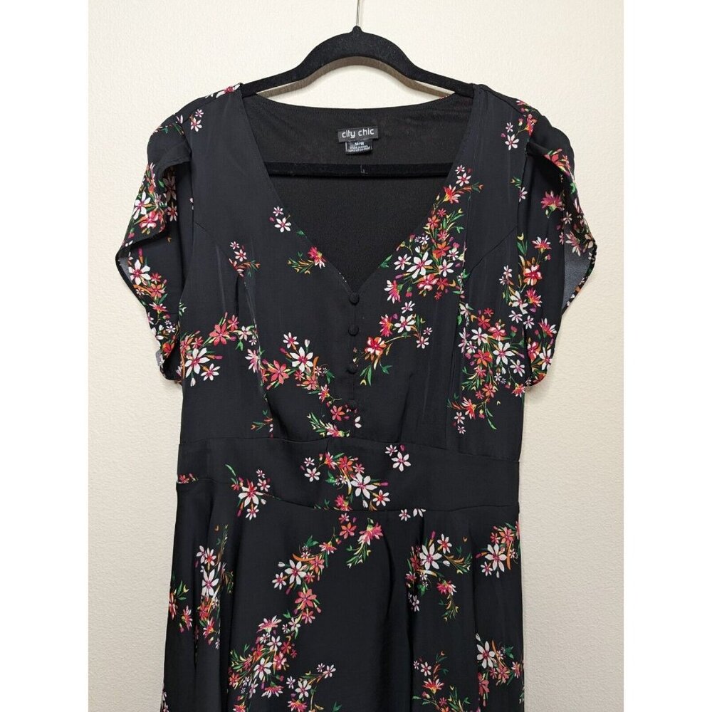 CITY CHIC Dress Size 18 Black Floral Sundress Knee Length Boho Summer Wedding C6 - Picture 5 of 16